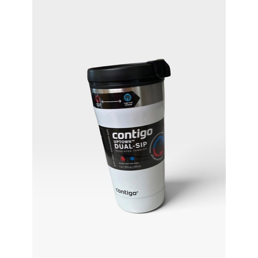 NEW Contigo 16oz. Uptown Dual-Sip Insulated Stainless Steel Tumbler WHITE NWT